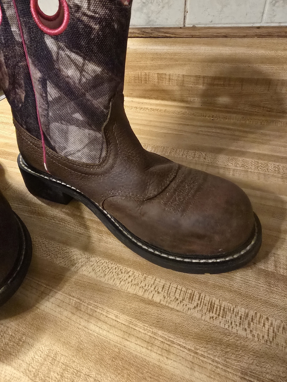 Women's Brown Leather Work Boot with Pink Accent